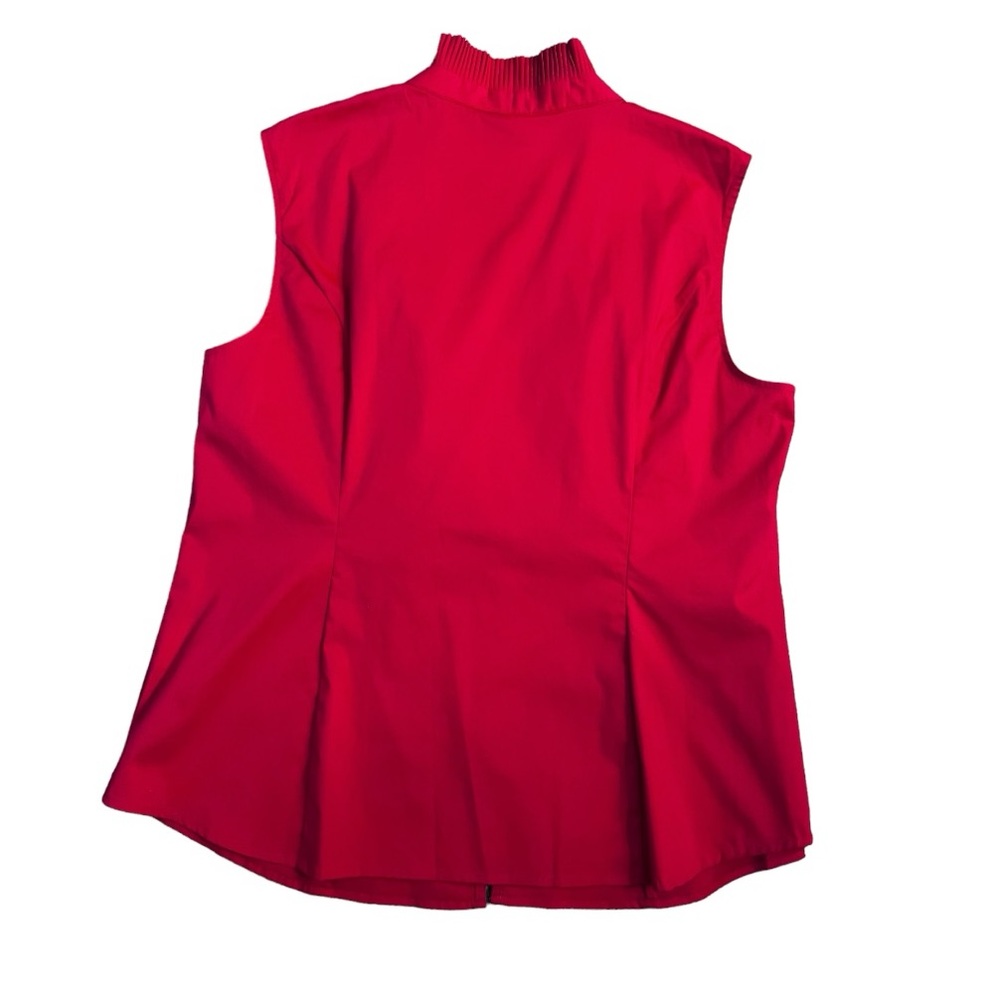 Tribal Ruffle Neck Red Shirt Blouse Sleeveless Classic Top Office - Picture 3 of 11